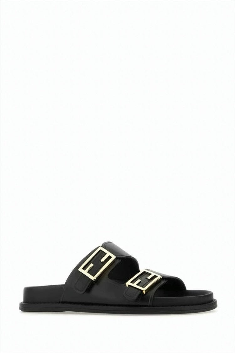 Two-Strap Slip-On Mules with Metallic Buckle Detail