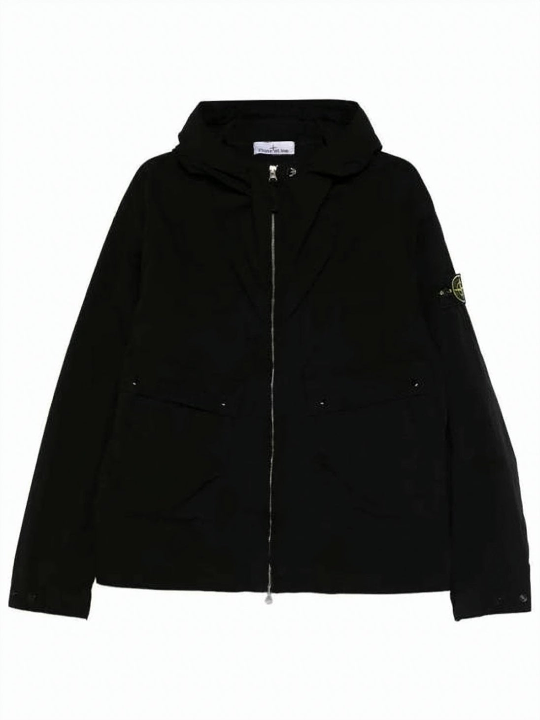 Black Jacket with Hood and Distinctive Logo