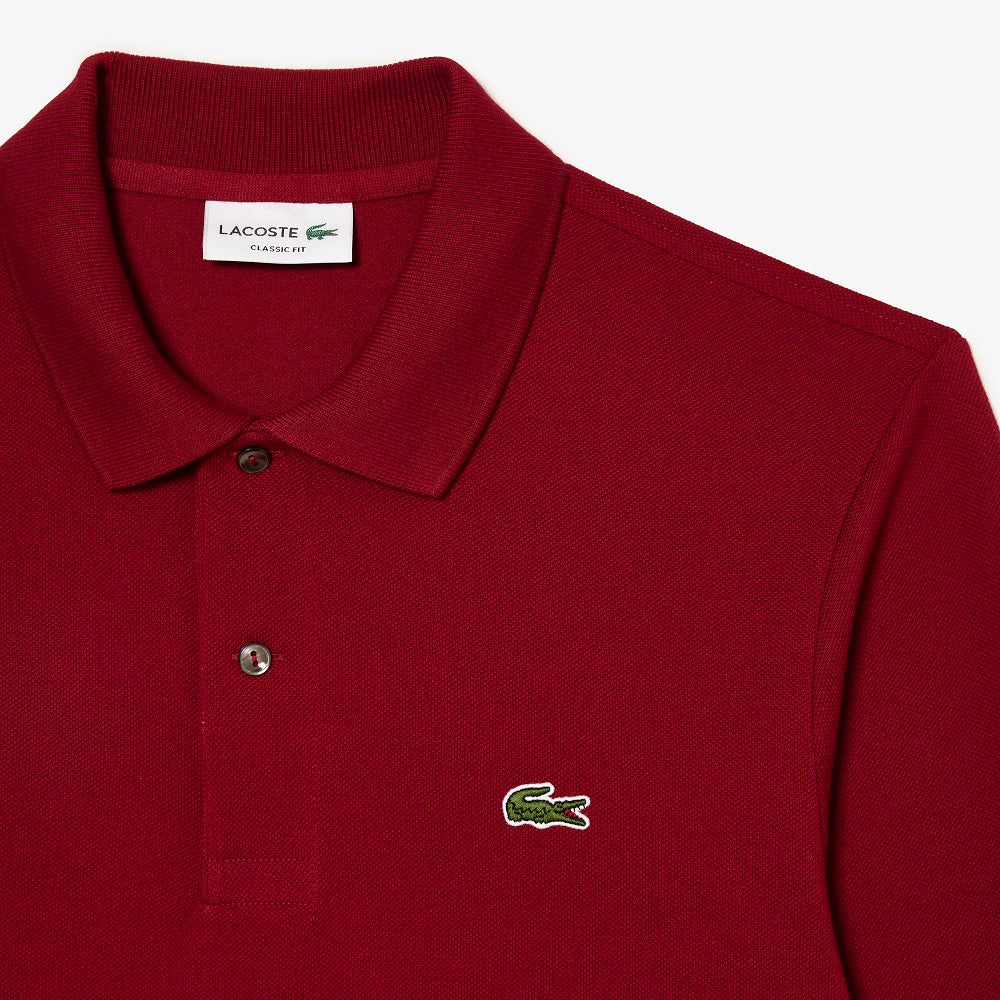 Bordeaux Long Sleeve Polo with Mother-of-Pearl Buttons