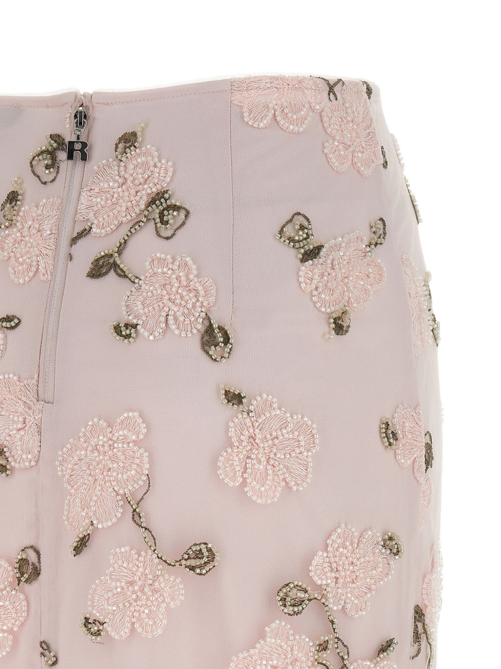 Floral-Embroidered Midi Skirt with Sheer Finish