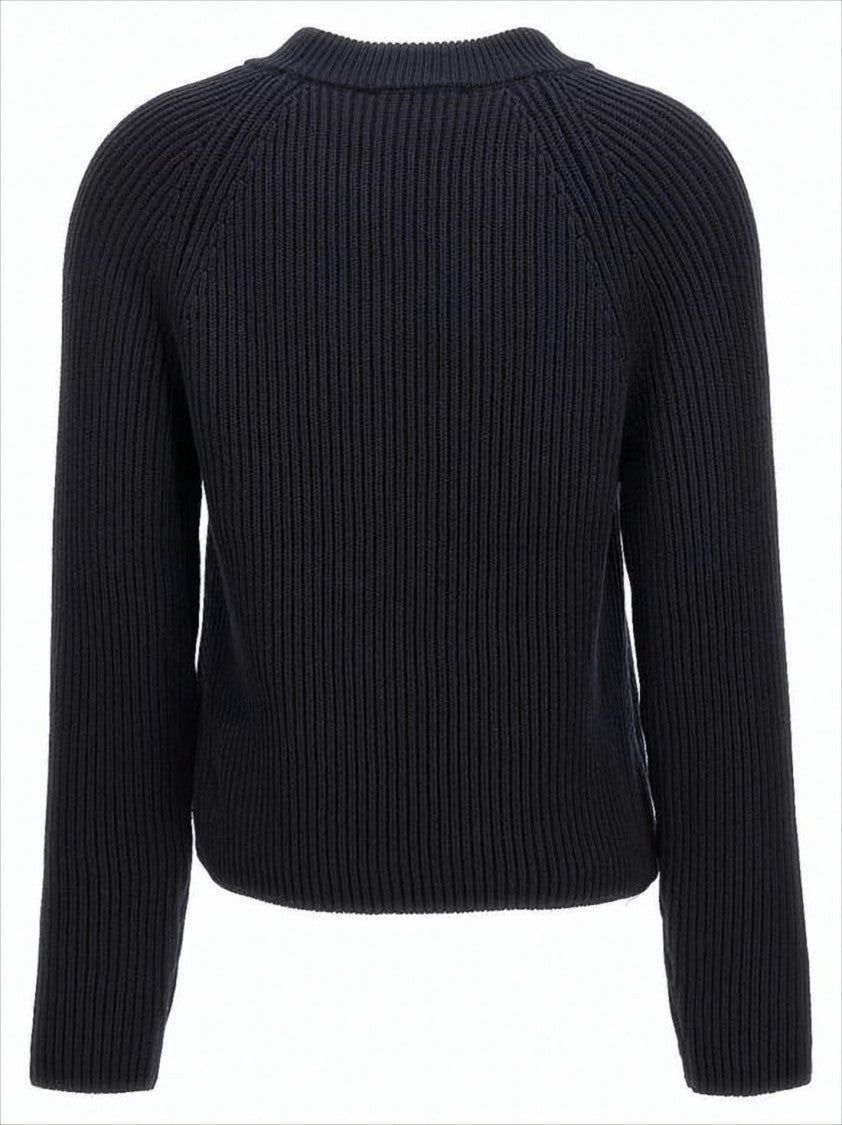 Ribbed Knit Sweater with Crew Neckline