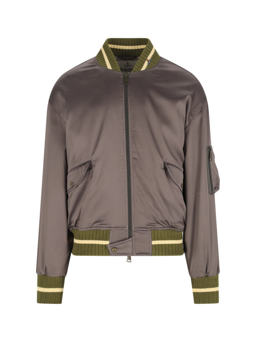 Bomber-Style Grey Jacket With Ribbed Details