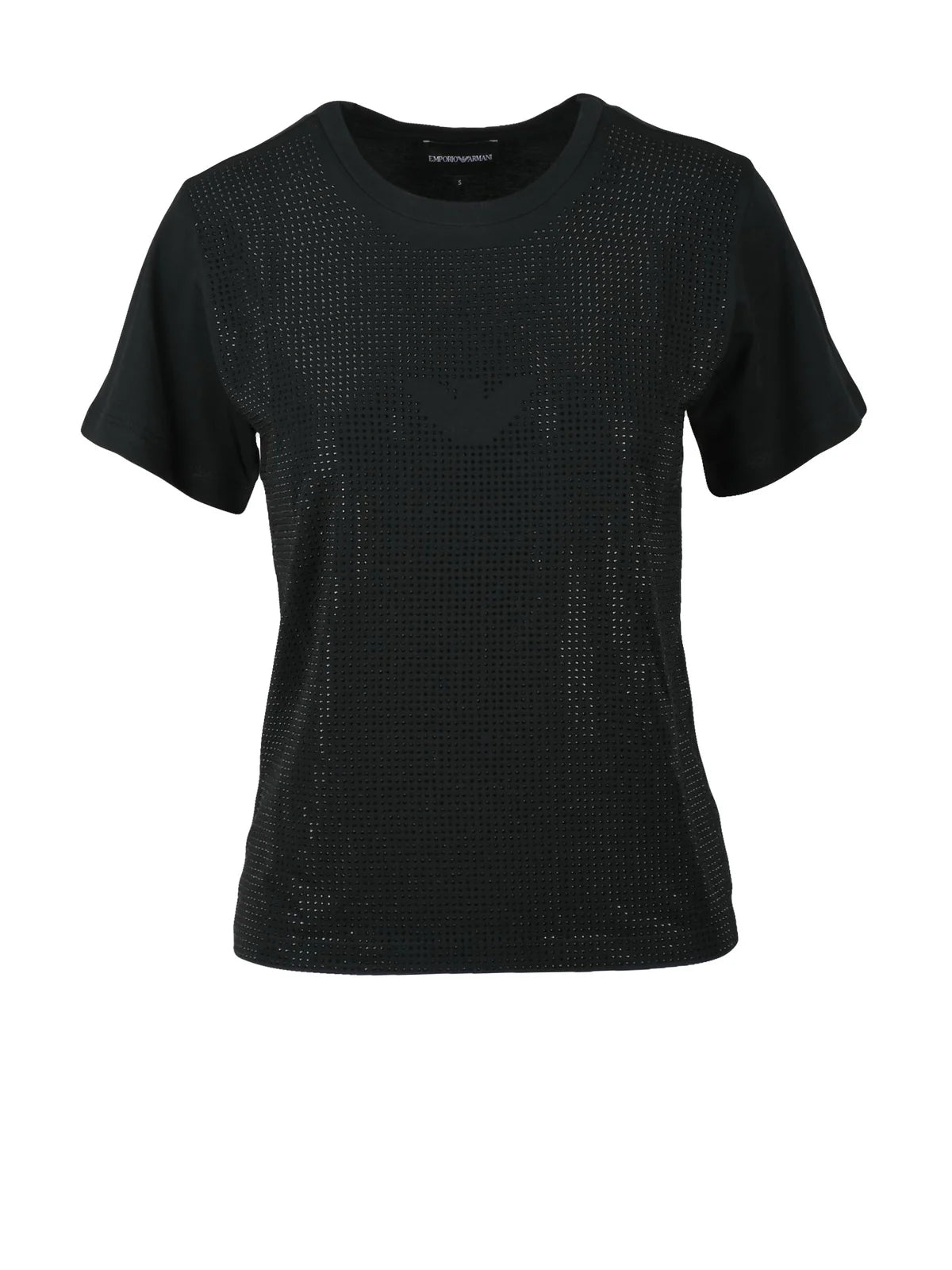 Classic Crew Neck Black Cotton T-Shirt with Textured Detail