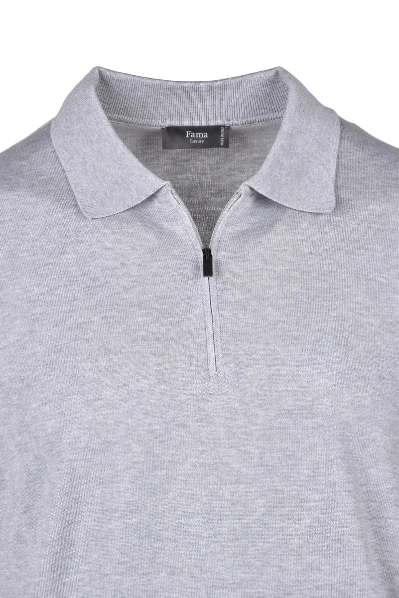 Silk/Cotton Knit Polo - Light Grey