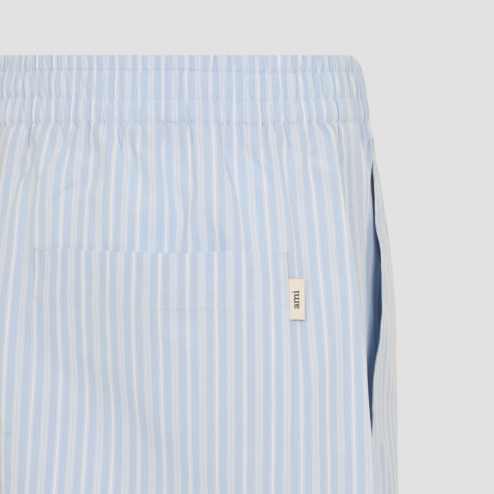 Light Blue Pinstripe Bermuda Shorts With Elastic Waistband