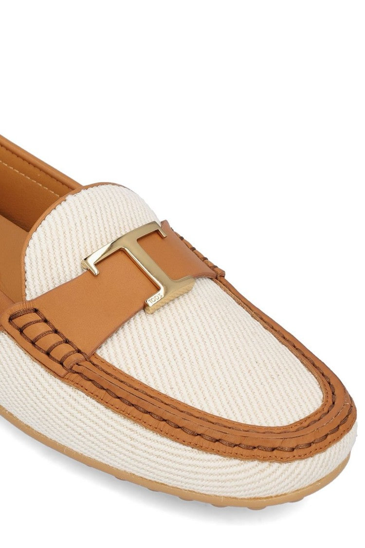 Textured Fabric Loafers with Leather Trim