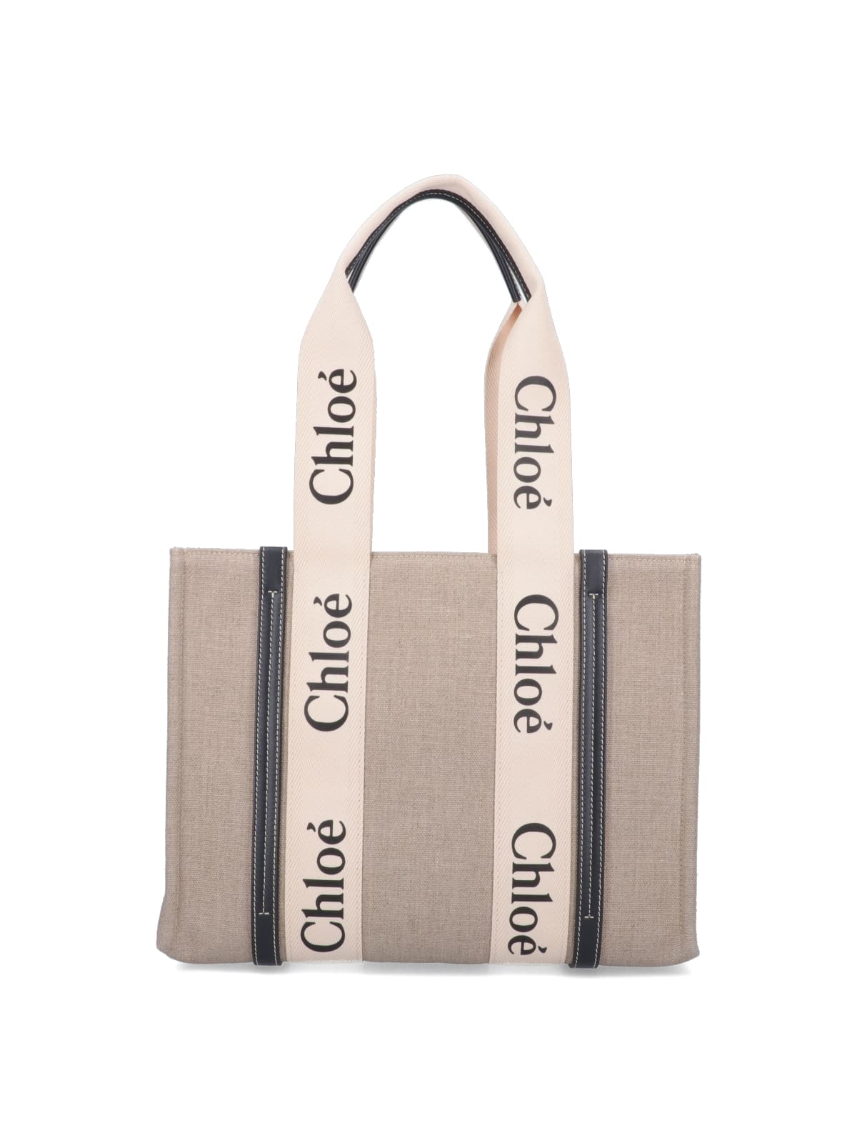 "Woody" Tote Bag, In Beige Linen