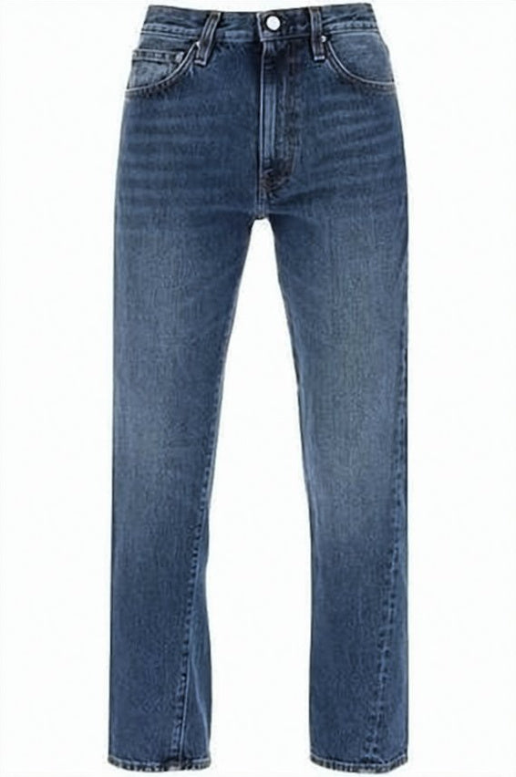High-Waisted Straight-Leg Denim Pants with Five-Pocket Design