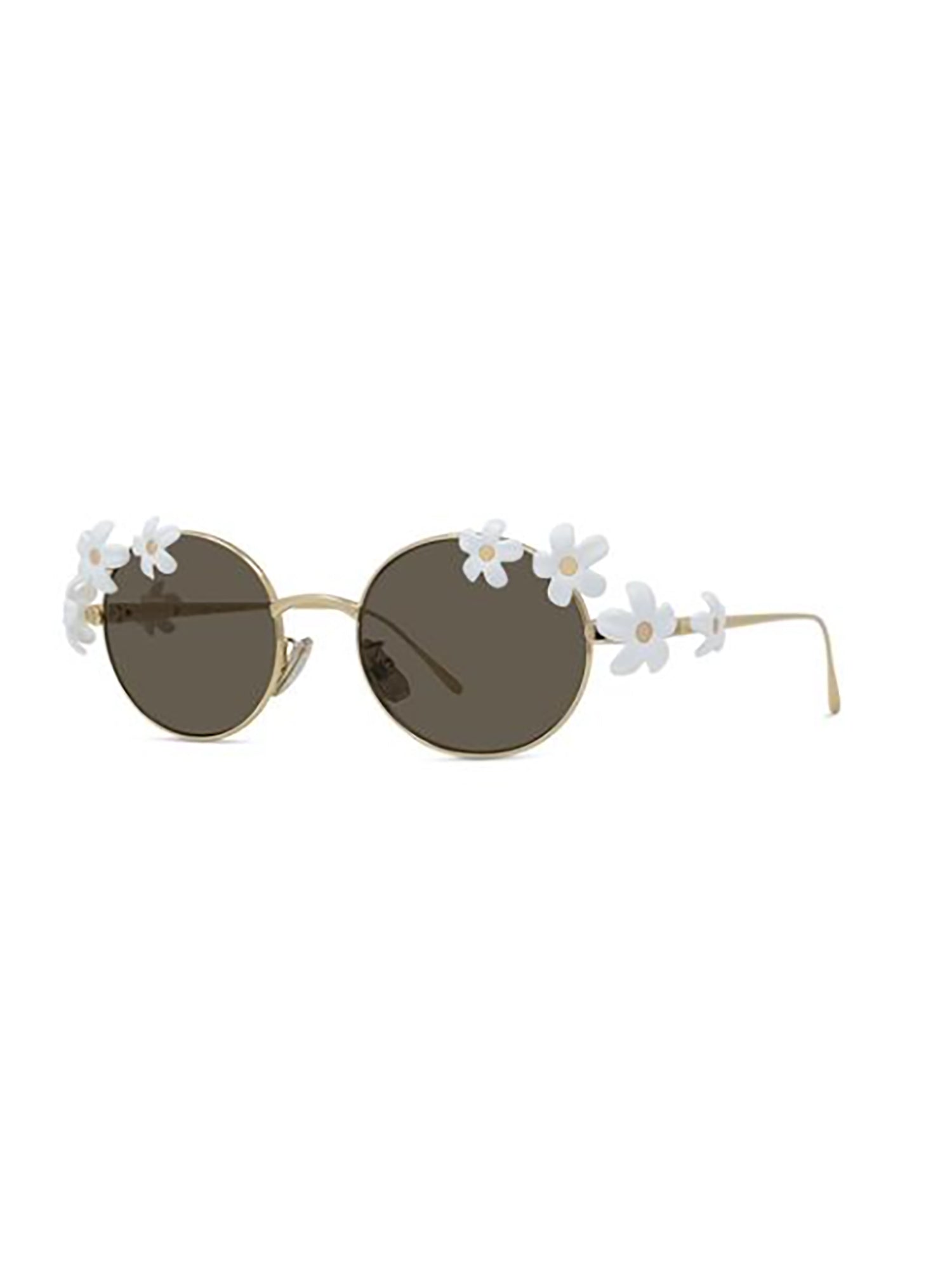 Floral-Embellished Round Frame Sunglasses