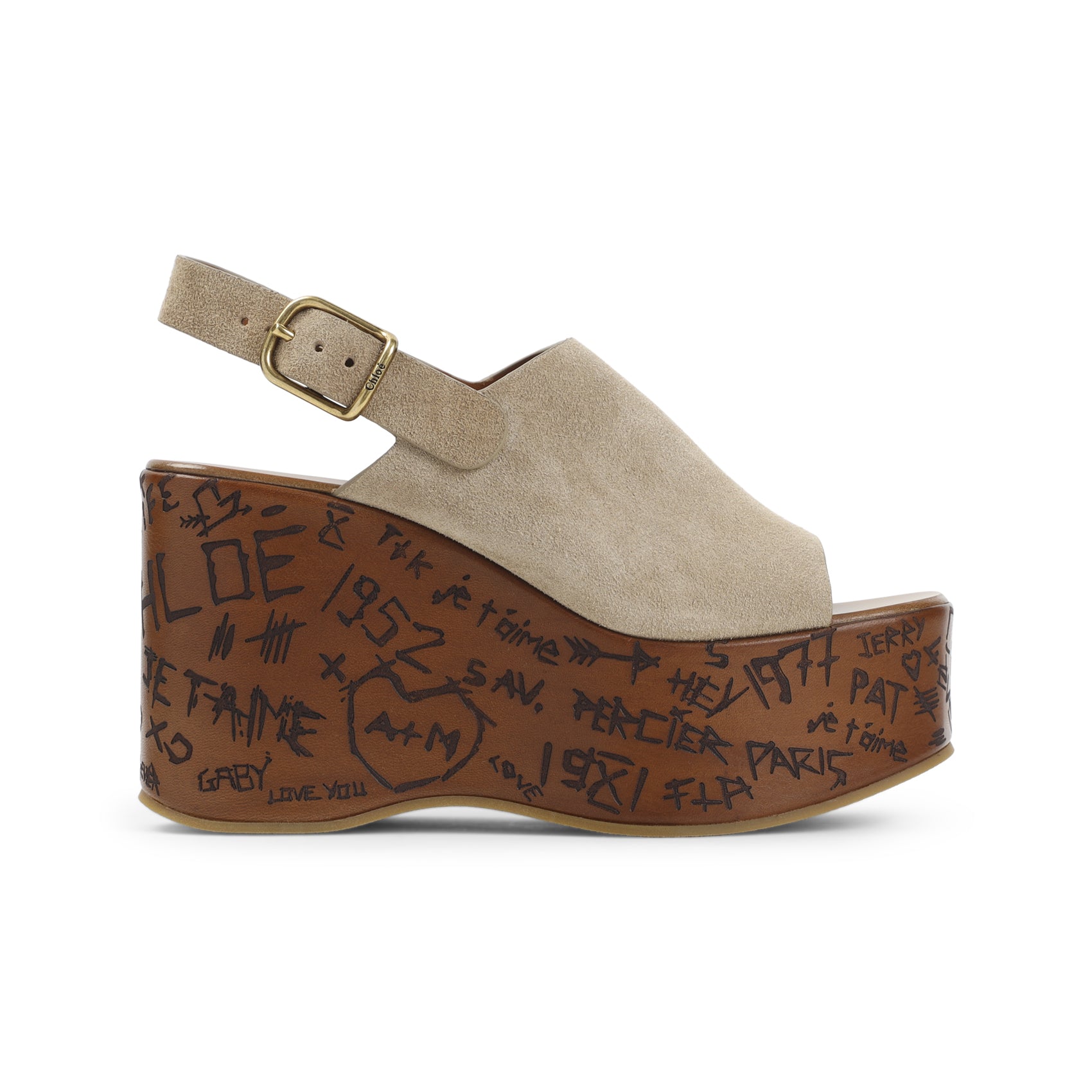 Peep-Toe Platform Wedge Sandals with Graffiti Design