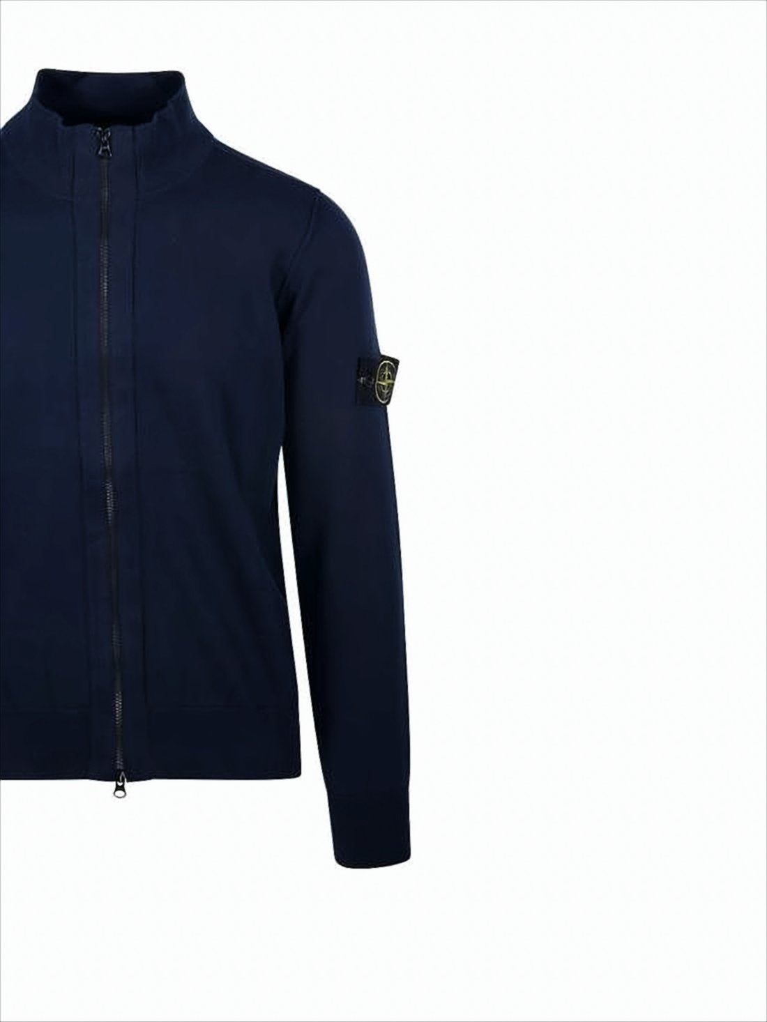 Zip-Up Knit Jacket With High Collar