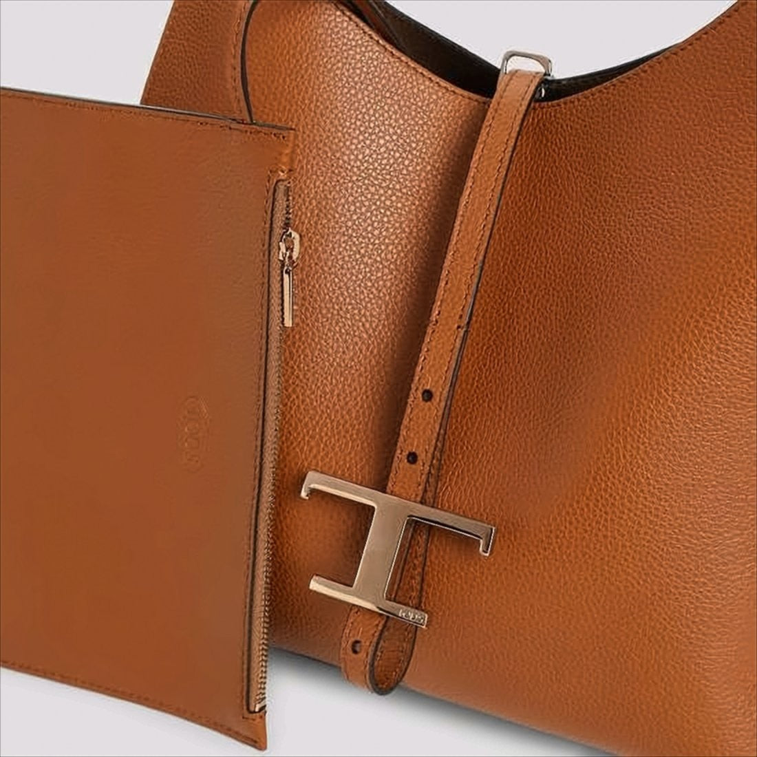 Textured Calf Leather Shoulder Bag with T-Buckle Closure