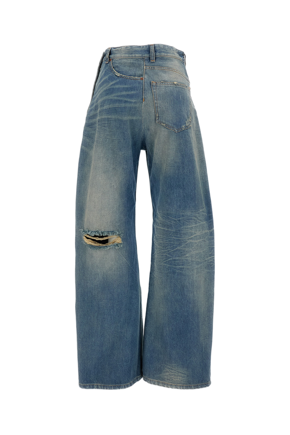 Distressed Wide-Leg Jeans with Iconic Numeric Patch