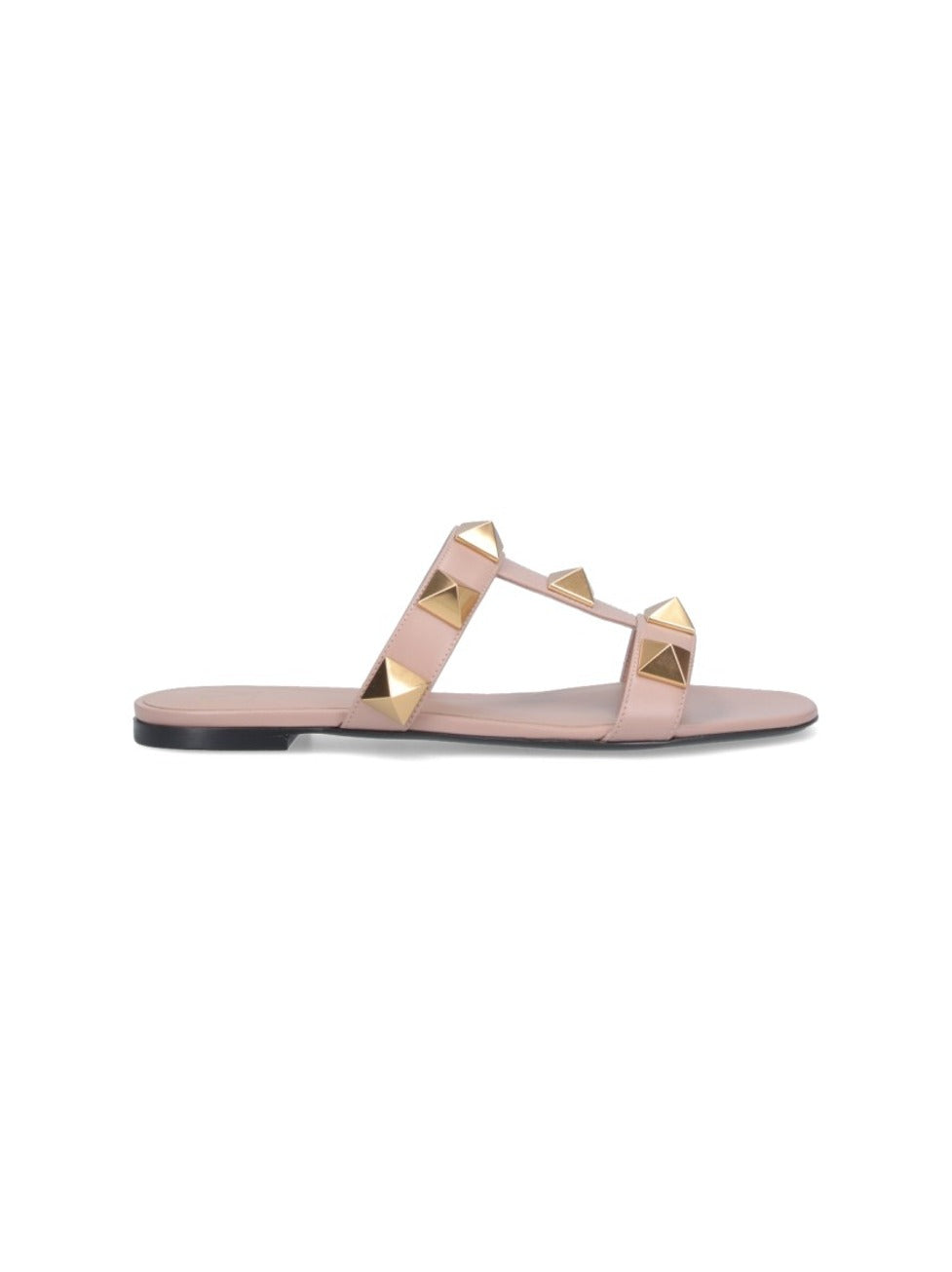 Minimalist Pink Flat Sandals With Pyramid Gold Studs