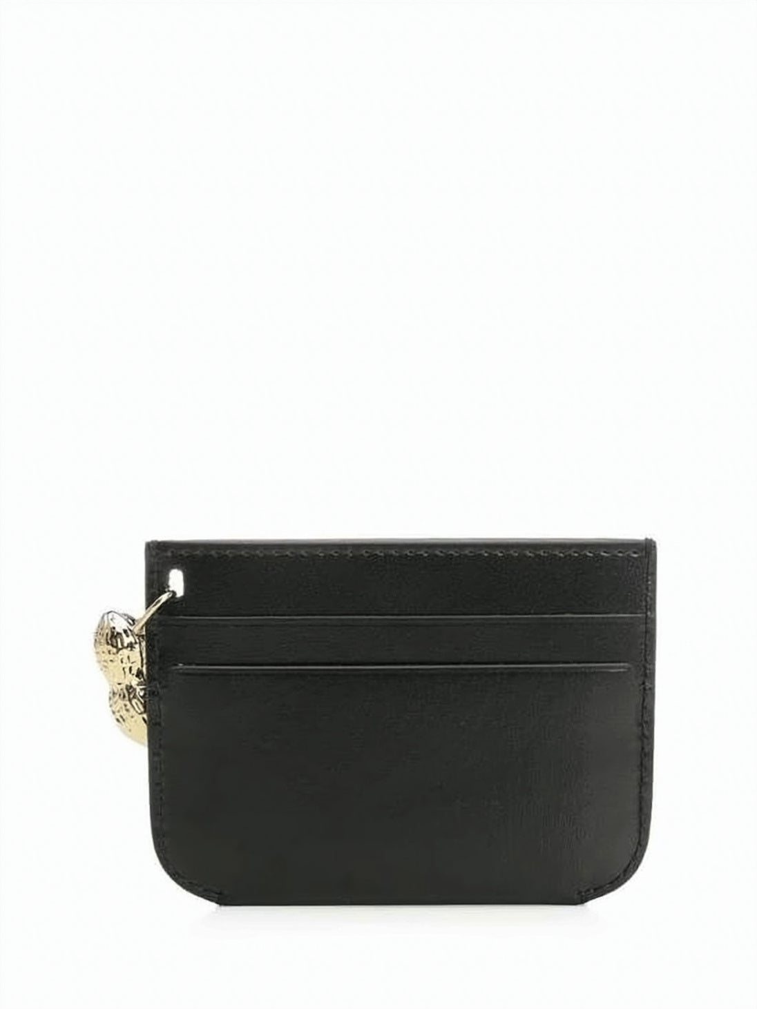 Compact Black Cardholder with Gold-tone Charm