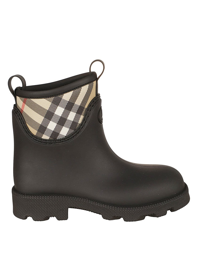 Black Ankle Boots With Tartan Cuff