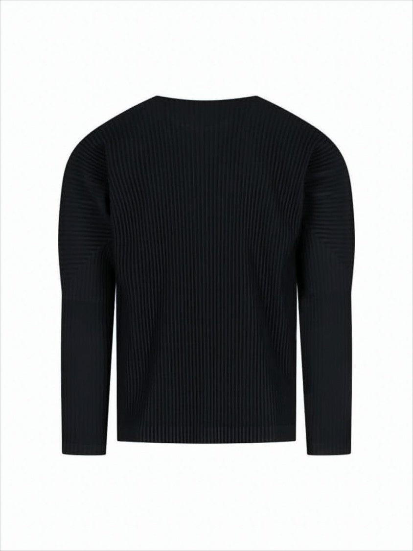 Pleated Long-Sleeve Top with Boxy Silhouette