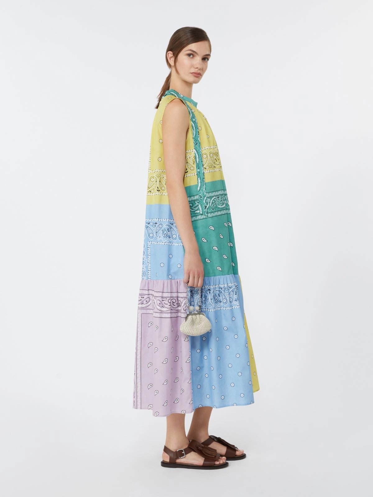 Patchwork Midi Dress with Bandana-Inspired Prints