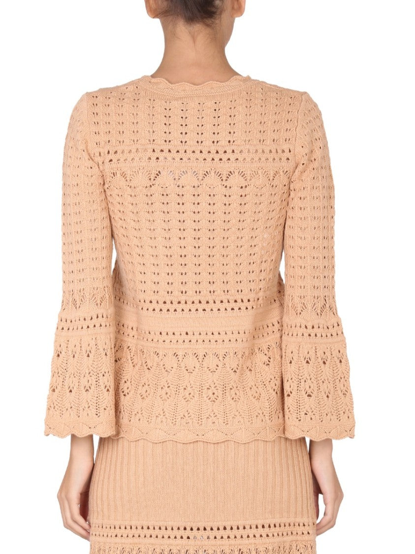Intricate Knit Sweater With Flared Sleeves