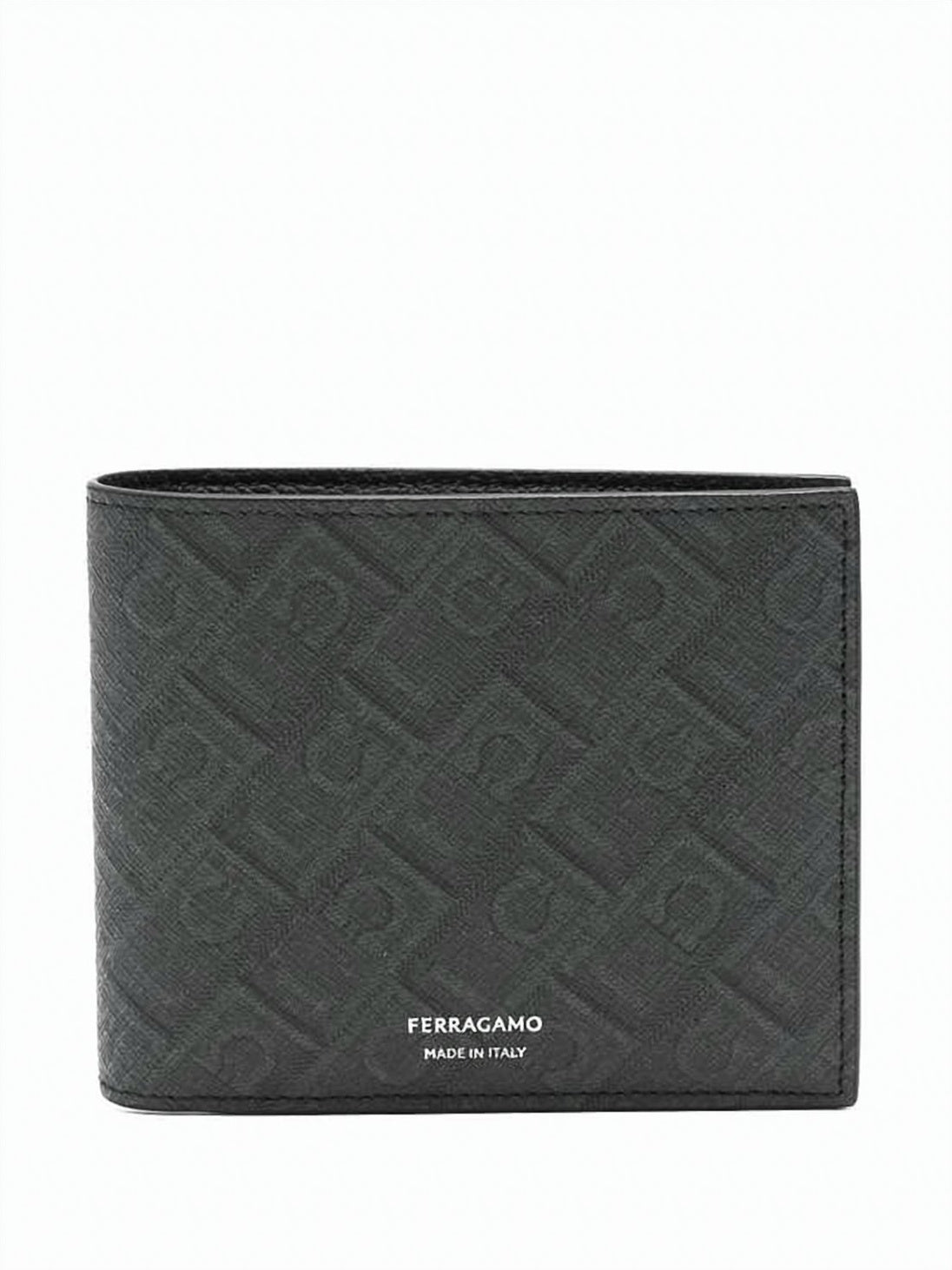 Bifold Wallet In Textured Calf Leather And Fabric