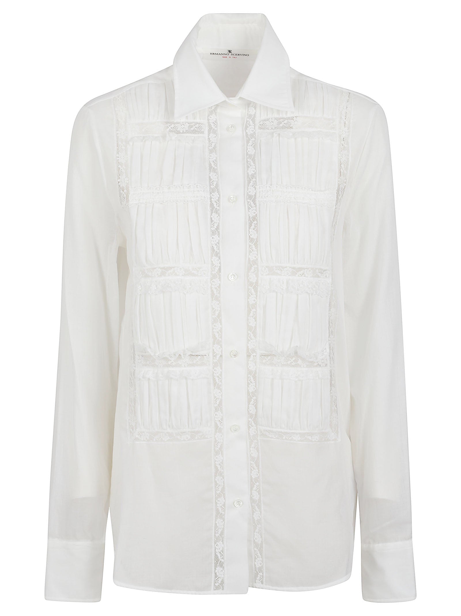 White Cotton Shirt with Lace Panels