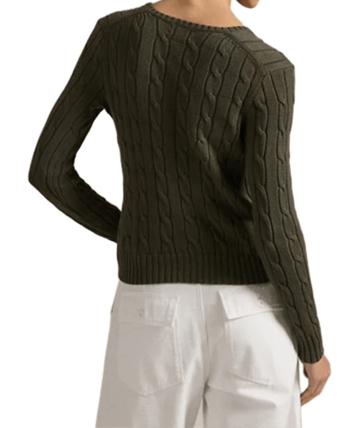 Harvest Olive Cable-Knit Sweatshirt