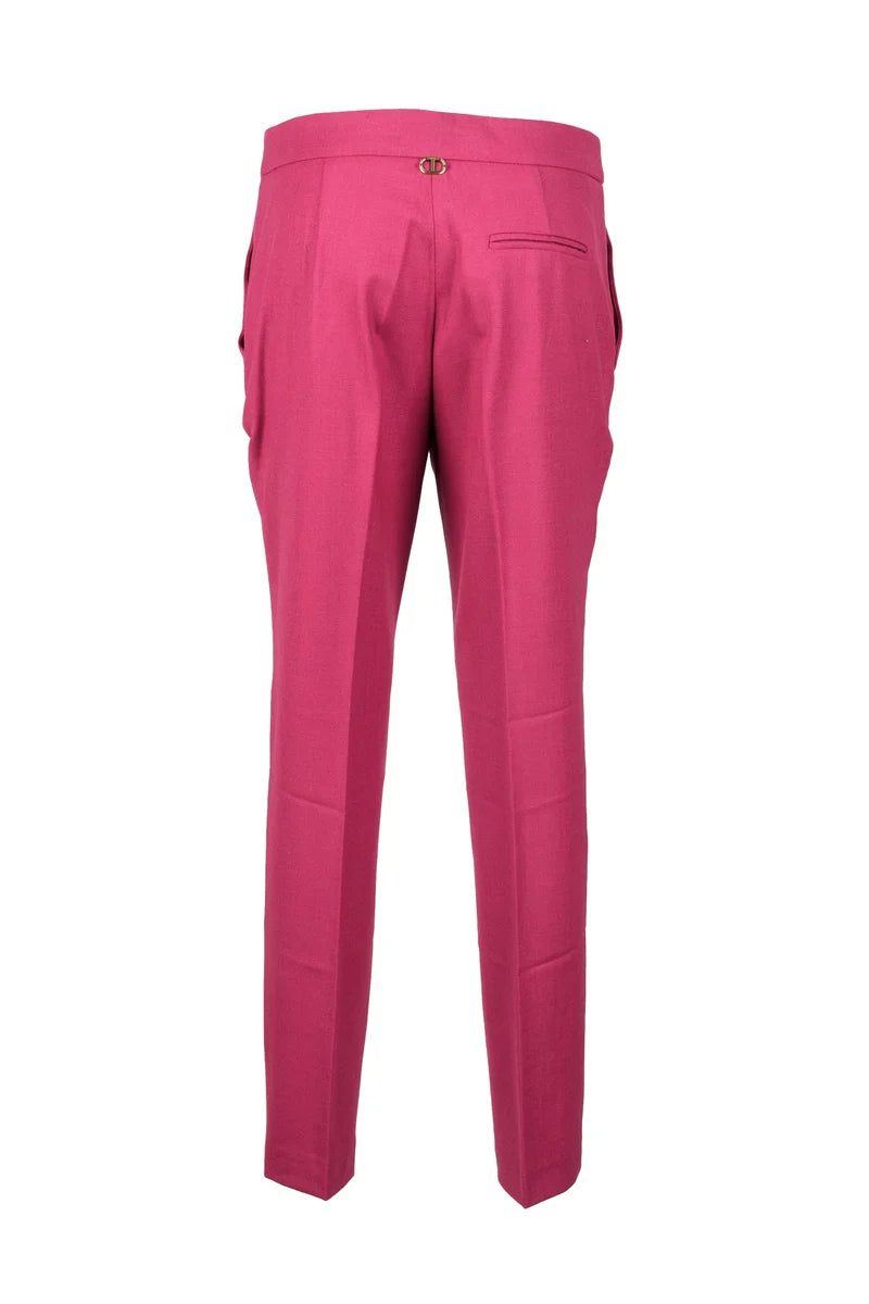 Wool Blend Stretch Trousers - Pink