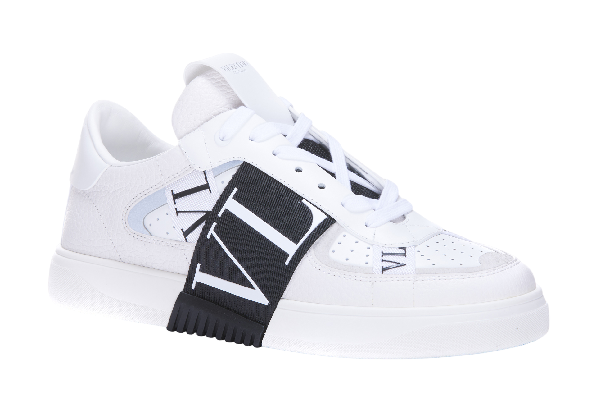 White Sneakers with Bold Black Strap