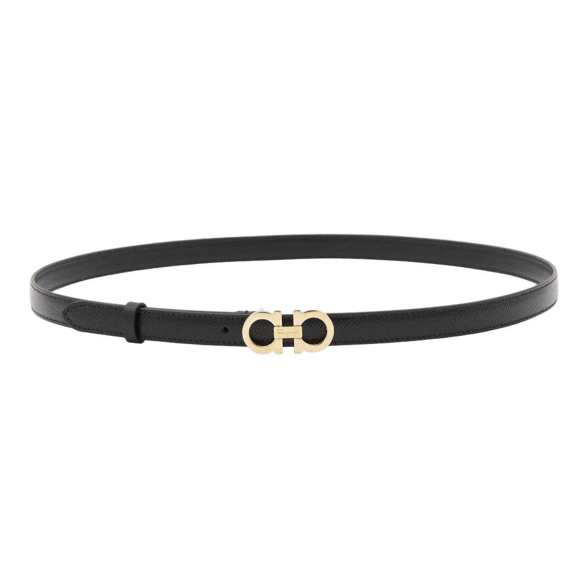 Slim Black Belt with Gold-tone Double-ring Buckle