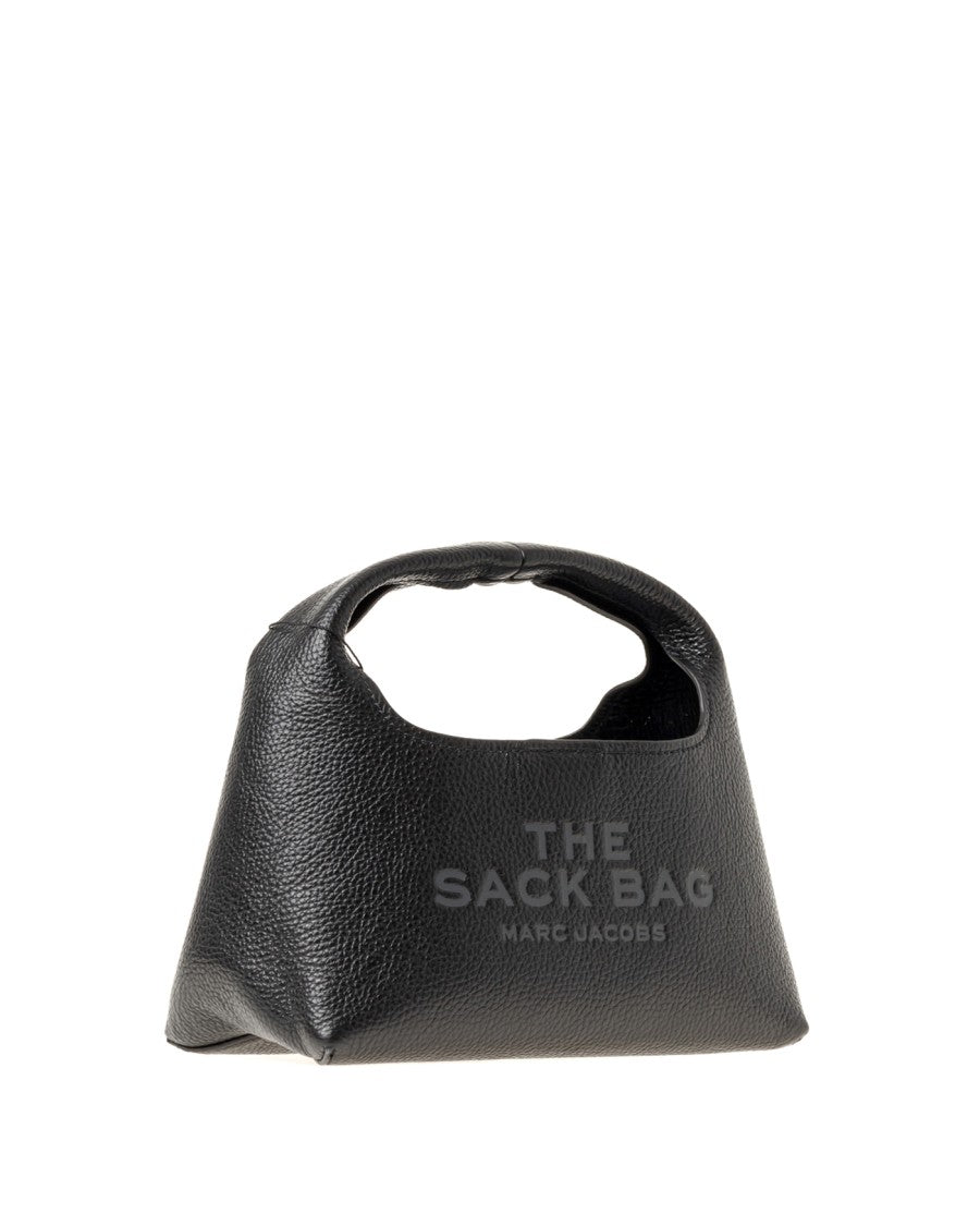 Semi-Circular Black Leather Shoulder Bag With Embossed Branding