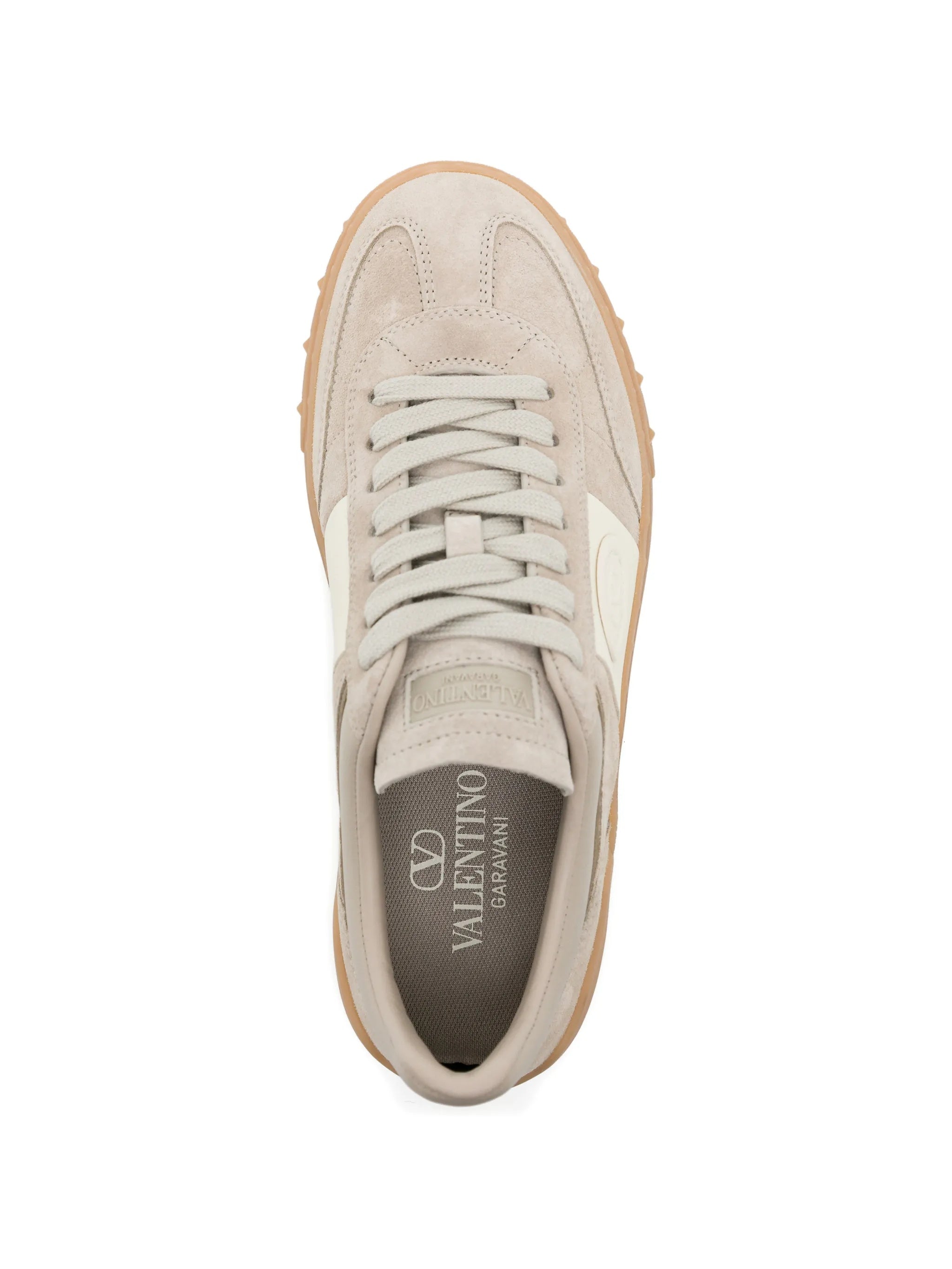 Beige Low-Top Suede Mixed-Material Sneakers