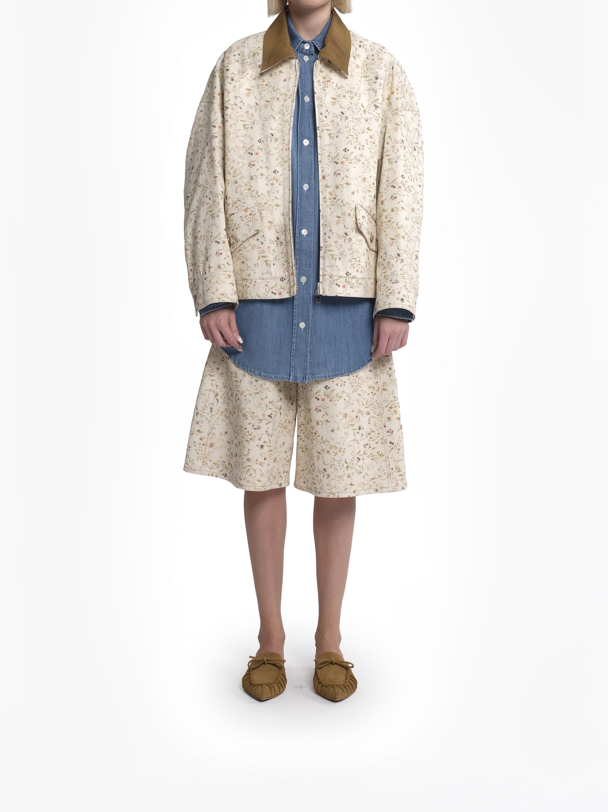 Neutral Giubbino Bubble Boxy Floral Jacket