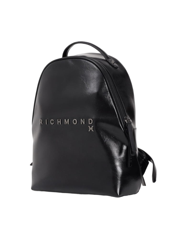 Structured Black Shoulder Bag with Glossy Finish