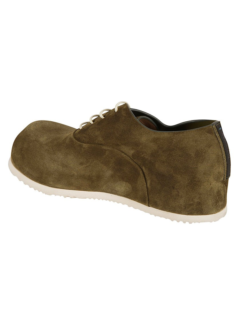 Rounded Toe Green Calf Leather Flat Shoes
