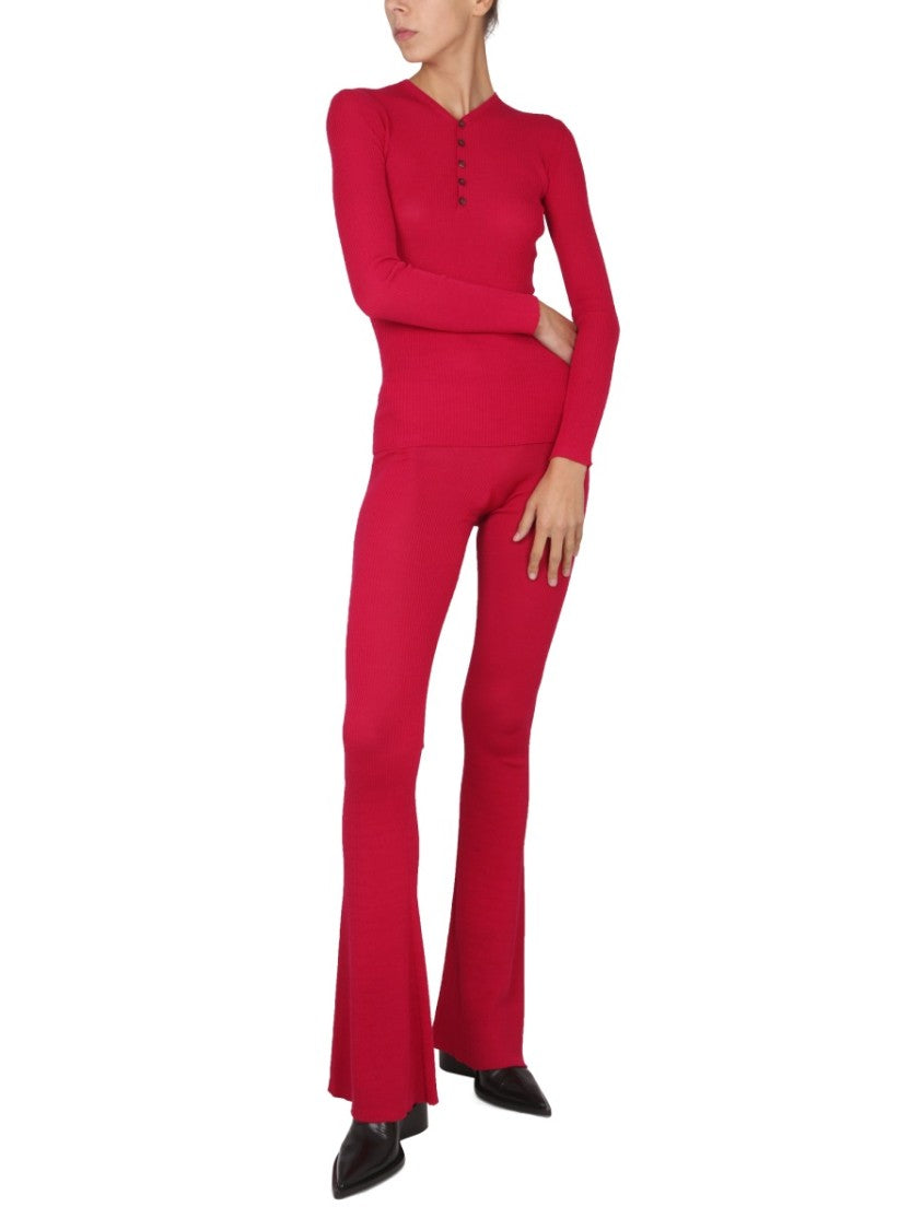 Ribbed Flare Pants With Elastic Waistband