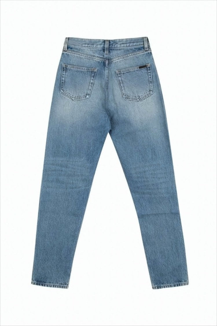 Tapered Leg Denim Pants with Classic Five-Pocket Design