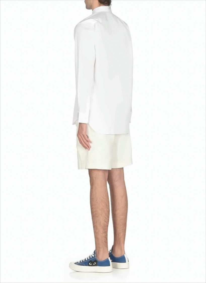 Long-Sleeve Shirt with Pointed Collar and Curved Hem