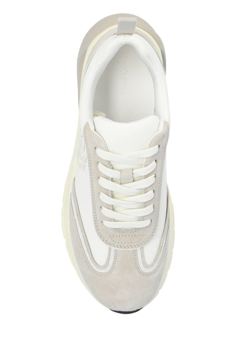 Sneakers with Sculpted Heel and Mixed Textures