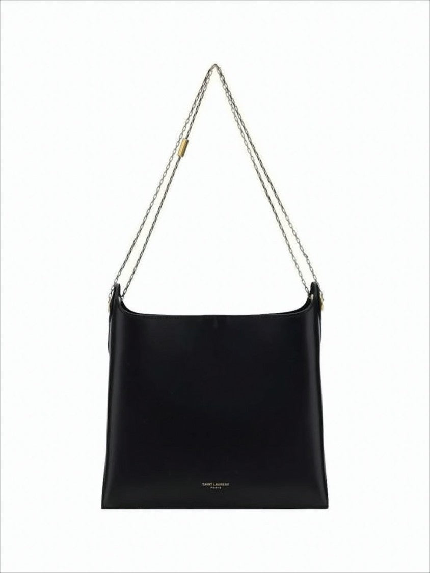 Minimalist Black Calf Leather Shoulder Bag
