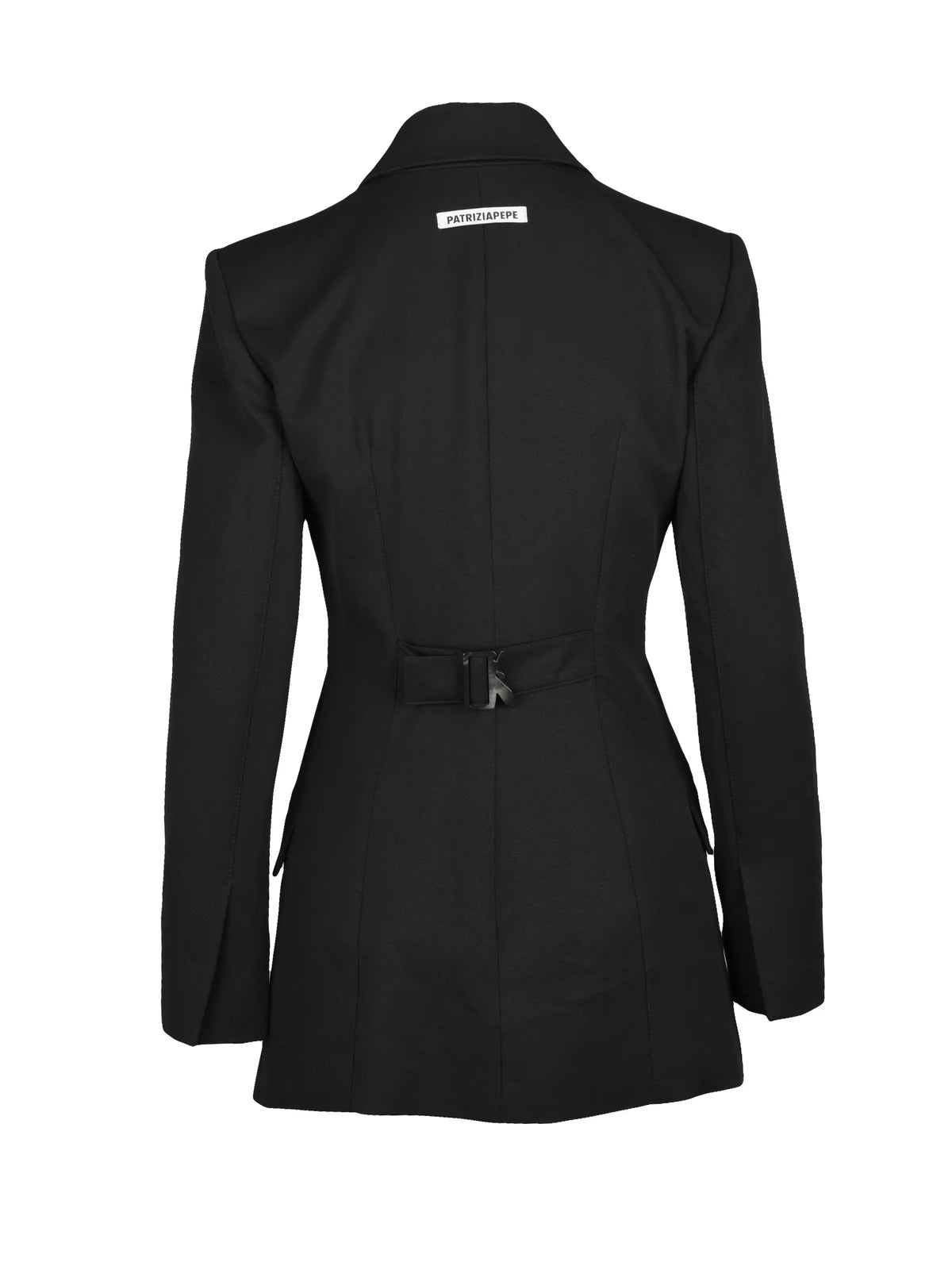 Black Polyester Elastane Women's Long Jacket