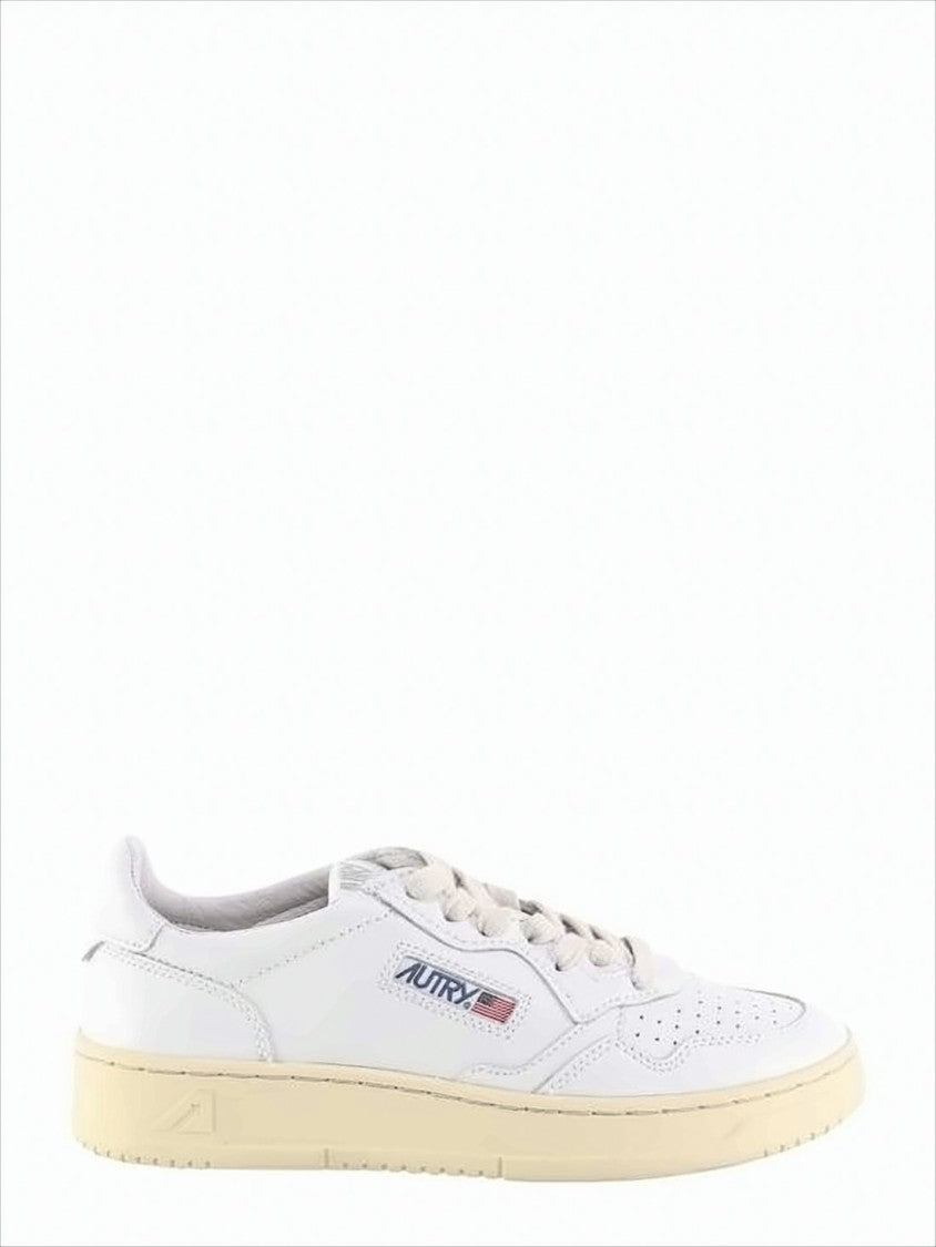 Smooth Leather Low-Top Sneakers with Perforated Detailing