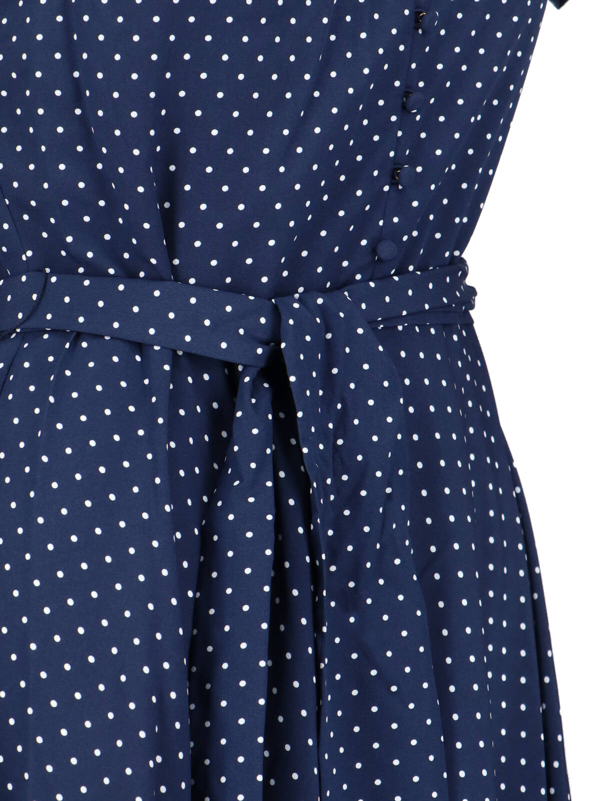 Navy Blue Midi Dress with Polka Dot Pattern