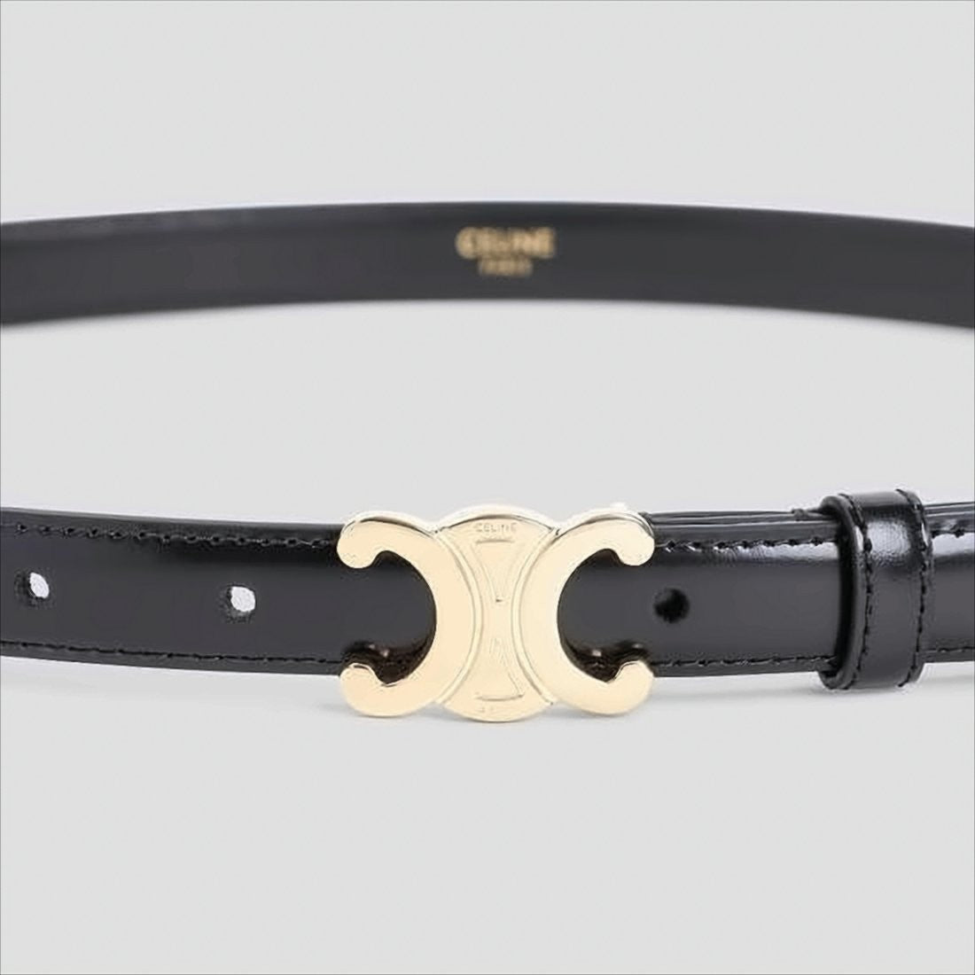 Narrow Leather Belt with Polished Gold-Tone Double-C Buckle