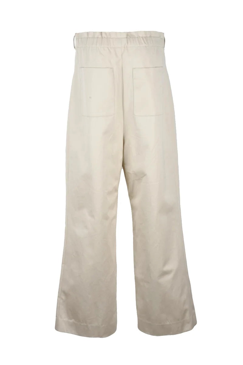 High Waist Wide Leg Chino Trousers - Beige