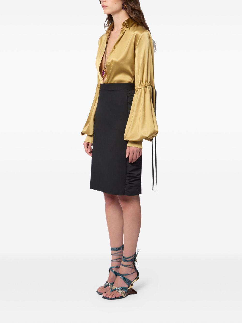 Ruched-Detail Straight Black Skirt