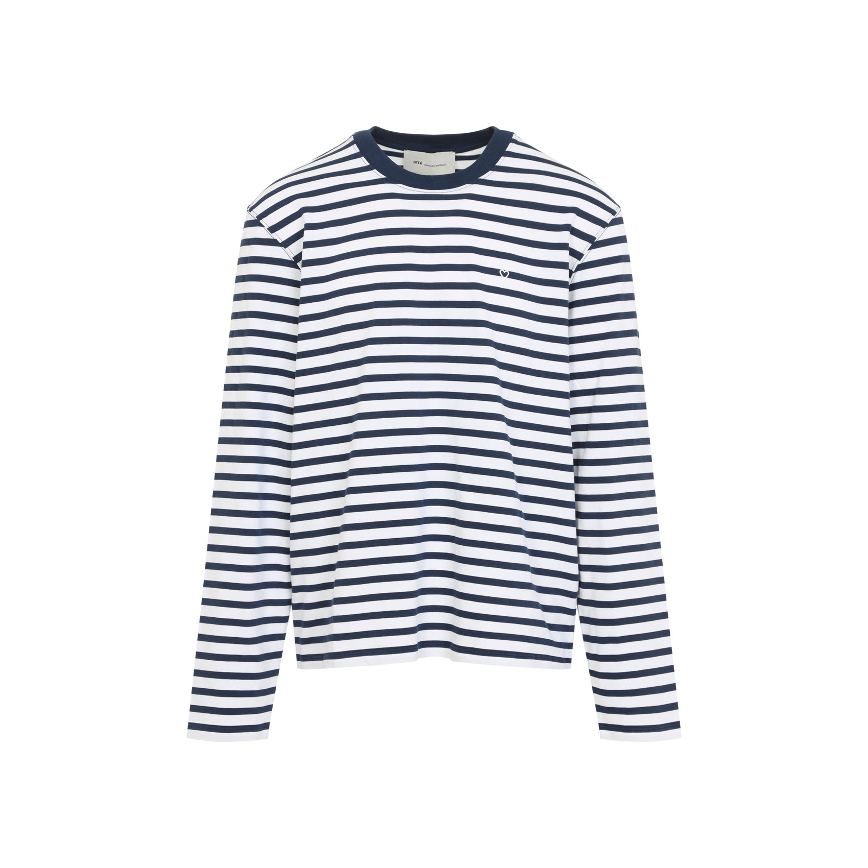 Long-Sleeved Striped T-Shirt with Navy Collar