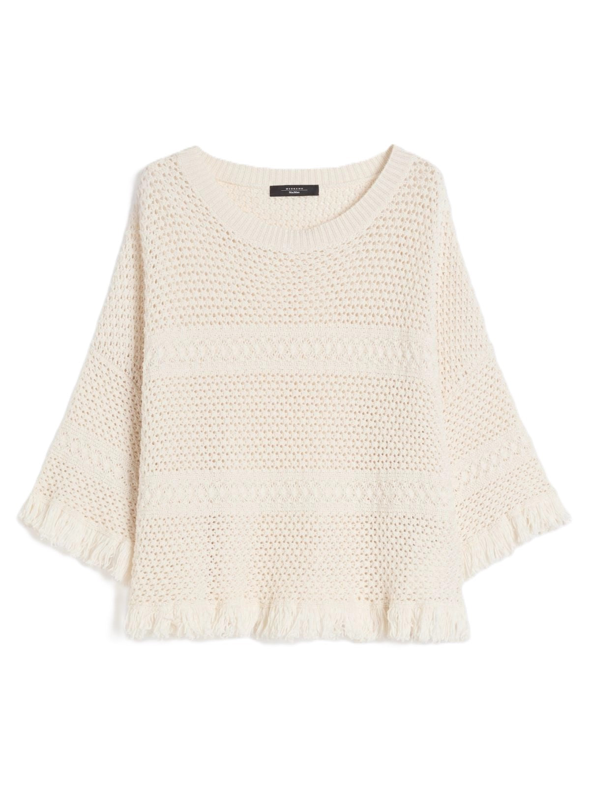 Textured Open-Knit Sweater with Fringe Detail