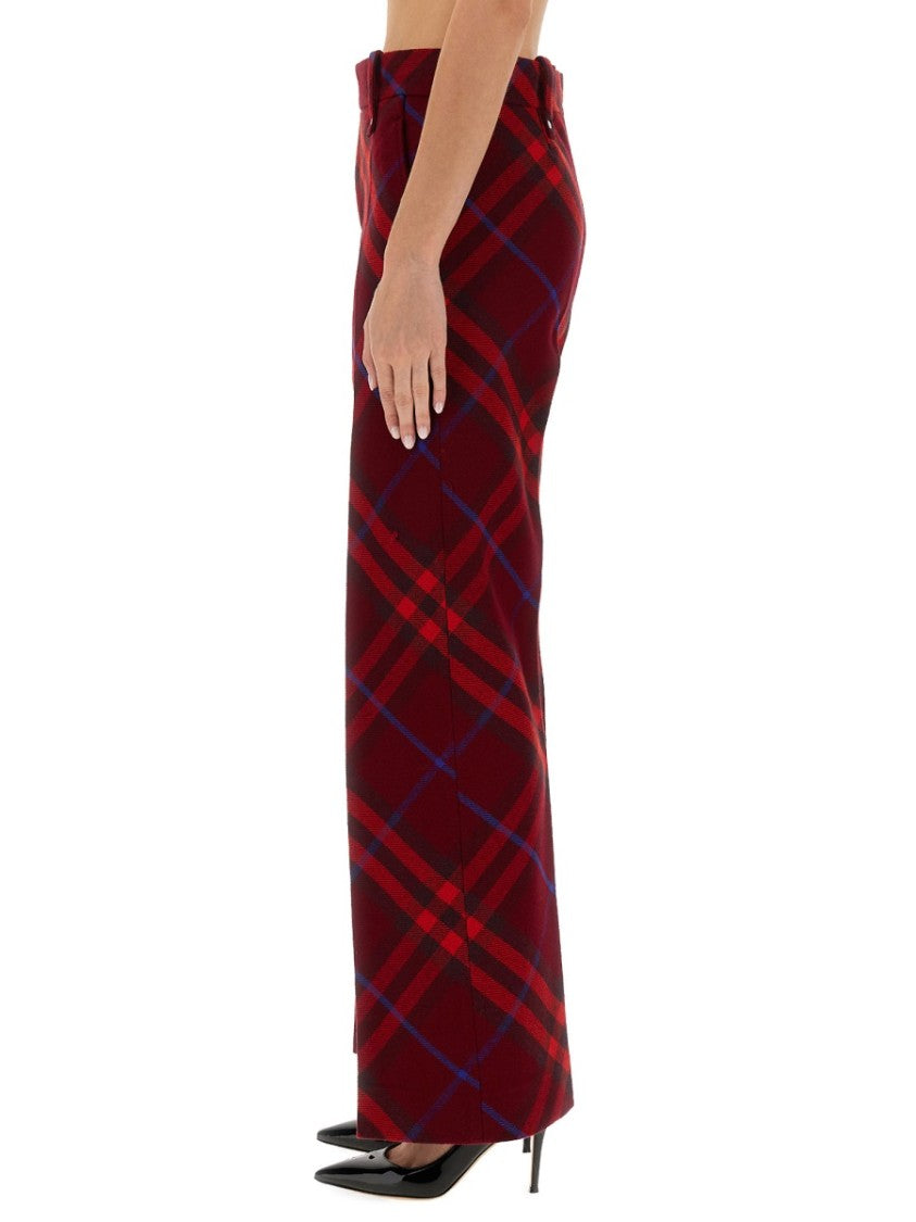 Plaid Wool Pants With High Waist And Straight Legs