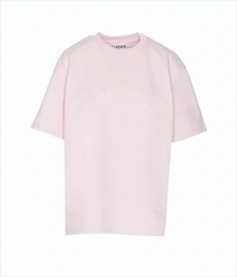 Soft Pink Relaxed-Fit T-Shirt With Heart-Embossed Detail