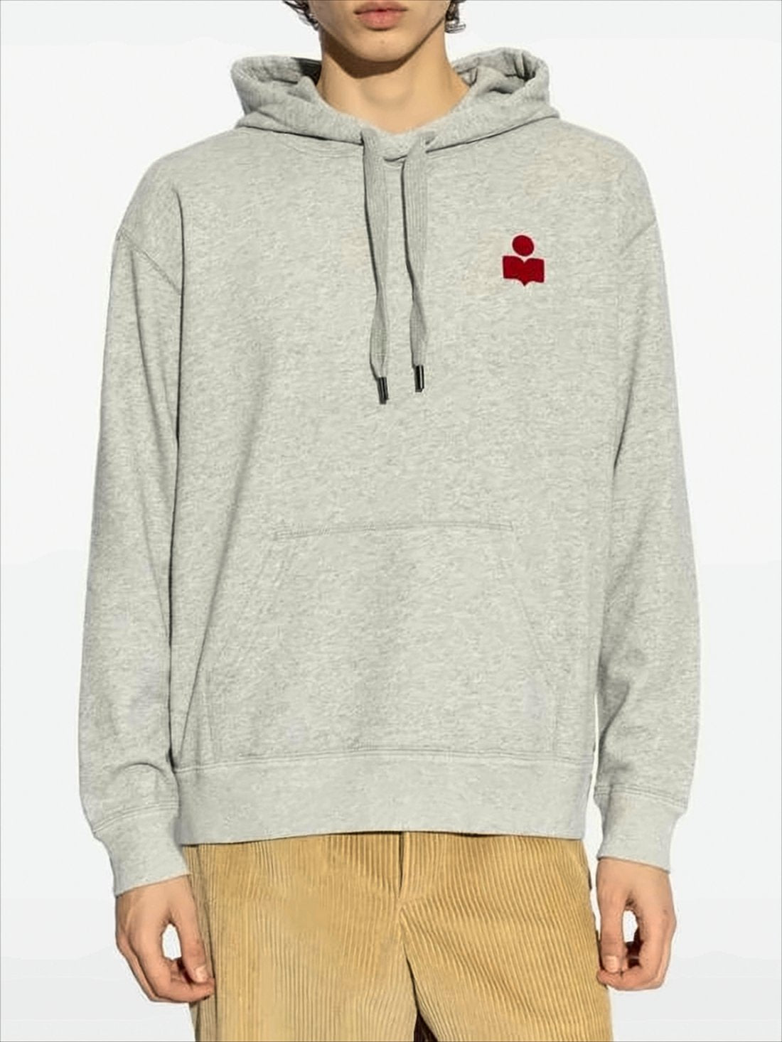 Heather Grey Relaxed-Fit Hoodie with Drawstring Hood